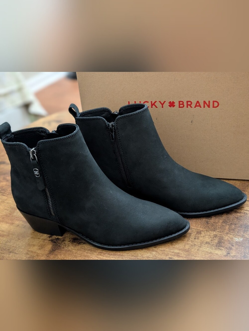 NWT Lucky Brand Black Suede Pointed-Toe Women's Ankle Boots